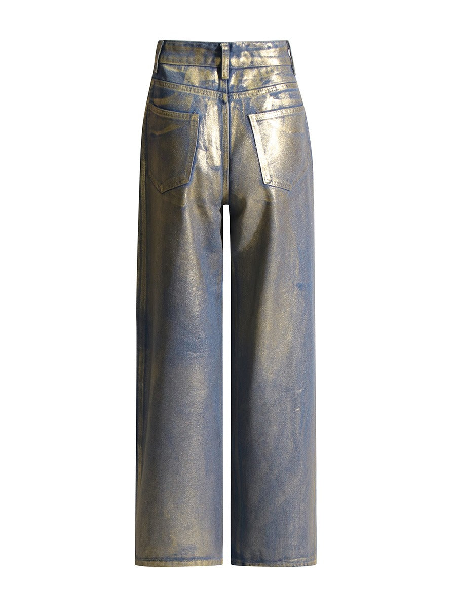 Ladies Metallic Denim Blue Jeans SOHO Prêt-à-Porter BYMANYC ® New York gold