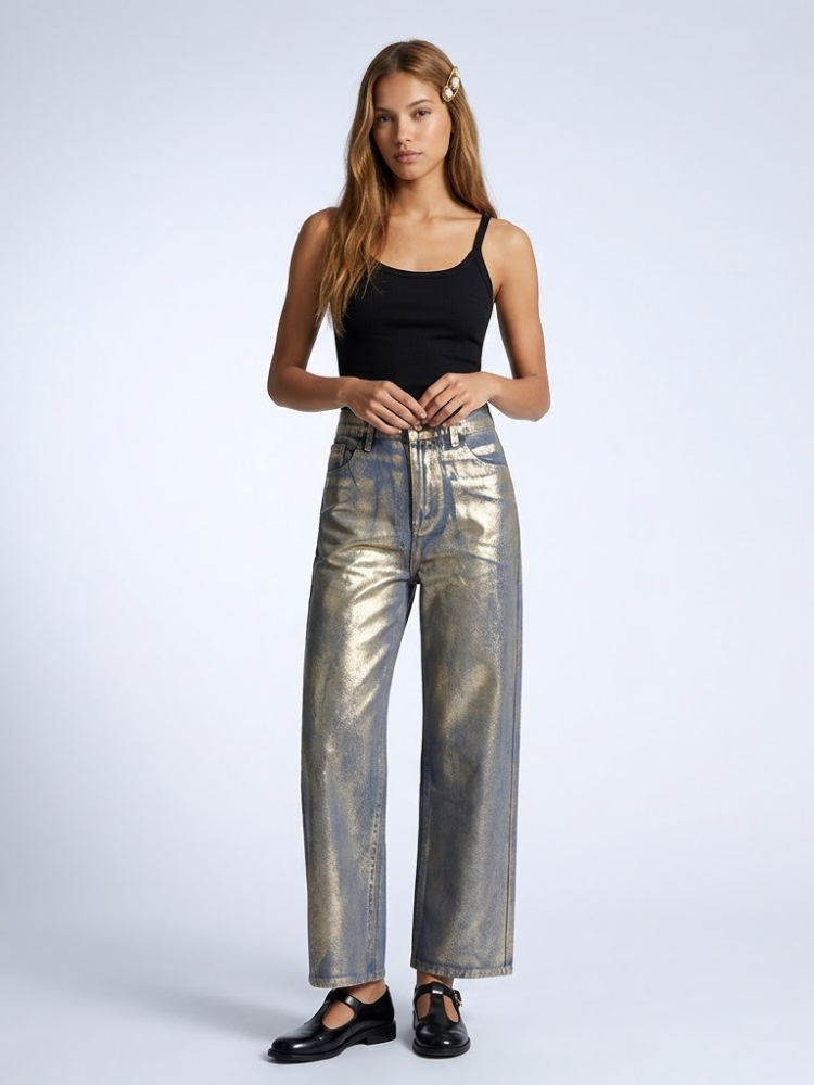 Ladies Metallic Denim Blue Jeans SOHO Prêt-à-Porter BYMANYC ® New York gold
