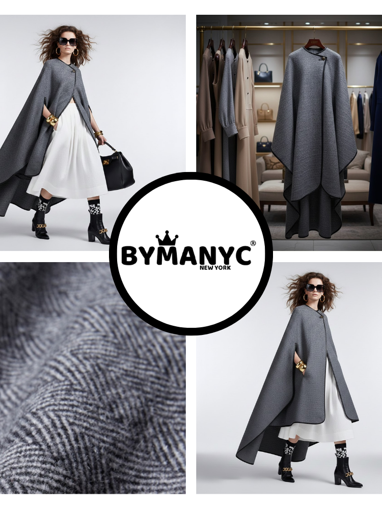 Ladies long cape gray Eco Jacket SUNNYSIDE NY CITY Collection BYMANYC ® New York