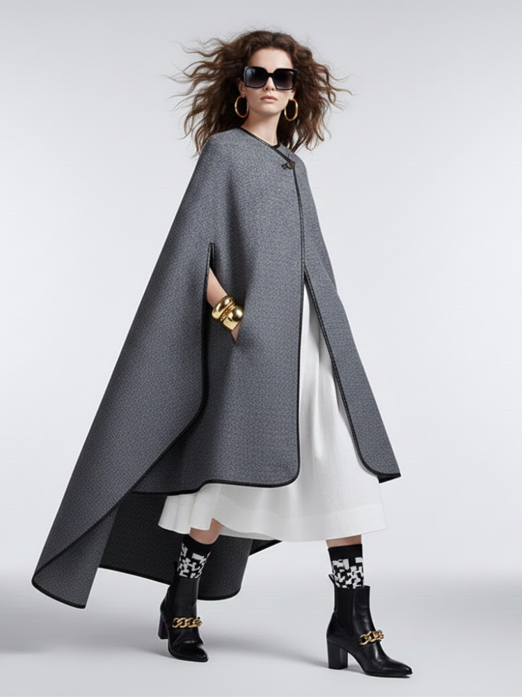 Ladies long cape gray Eco Jacket SUNNYSIDE NY CITY Collection BYMANYC ® New York