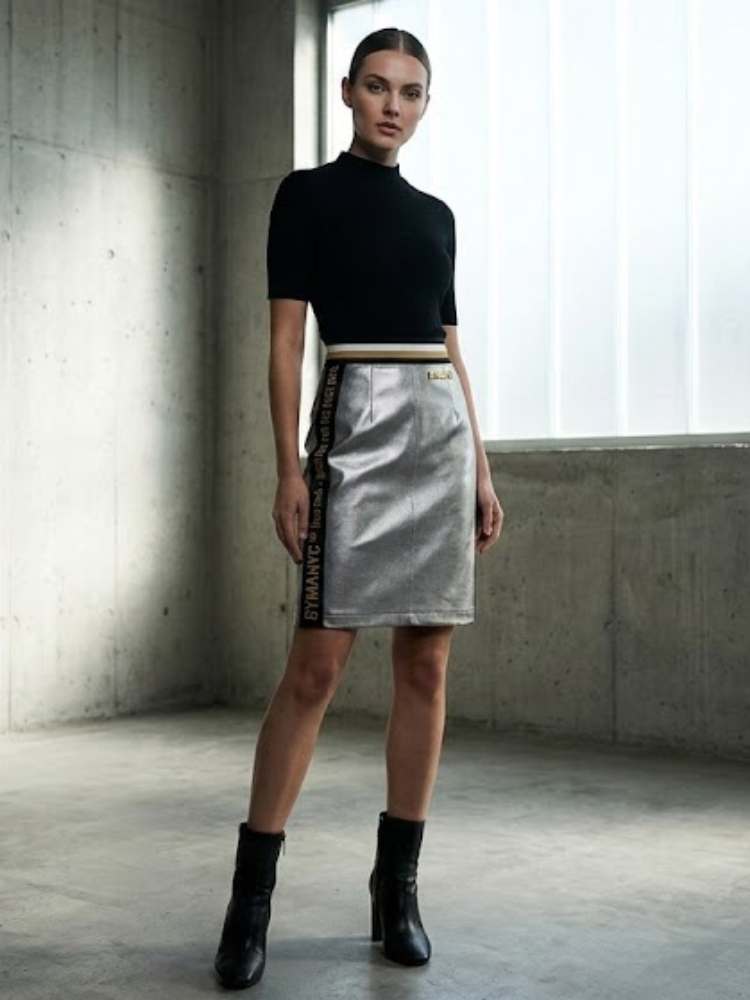 Limited Edition UPPER EAST SIDE Midi Skirt | Metallic Silver BYMANYC ® New York