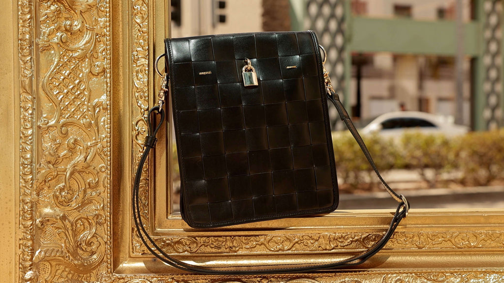 Woven Leather Black Crossbody Bag purse handbag Madison Maison