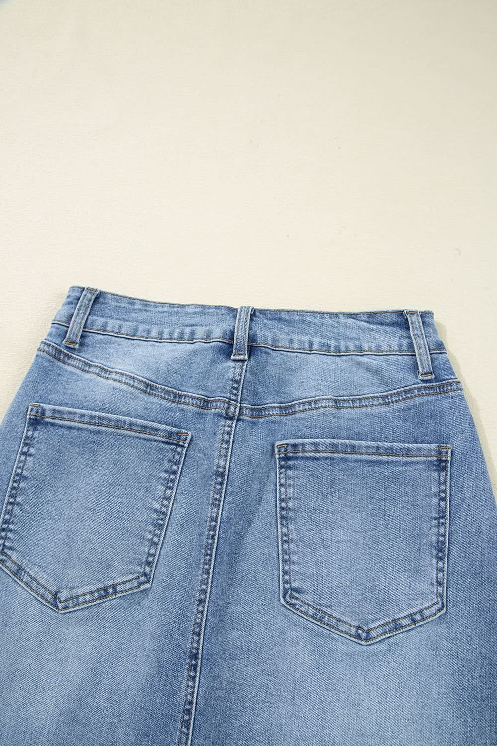 Myosotis Distressed Raw Hem Denim Midi Skirt Irregular Look Boutique