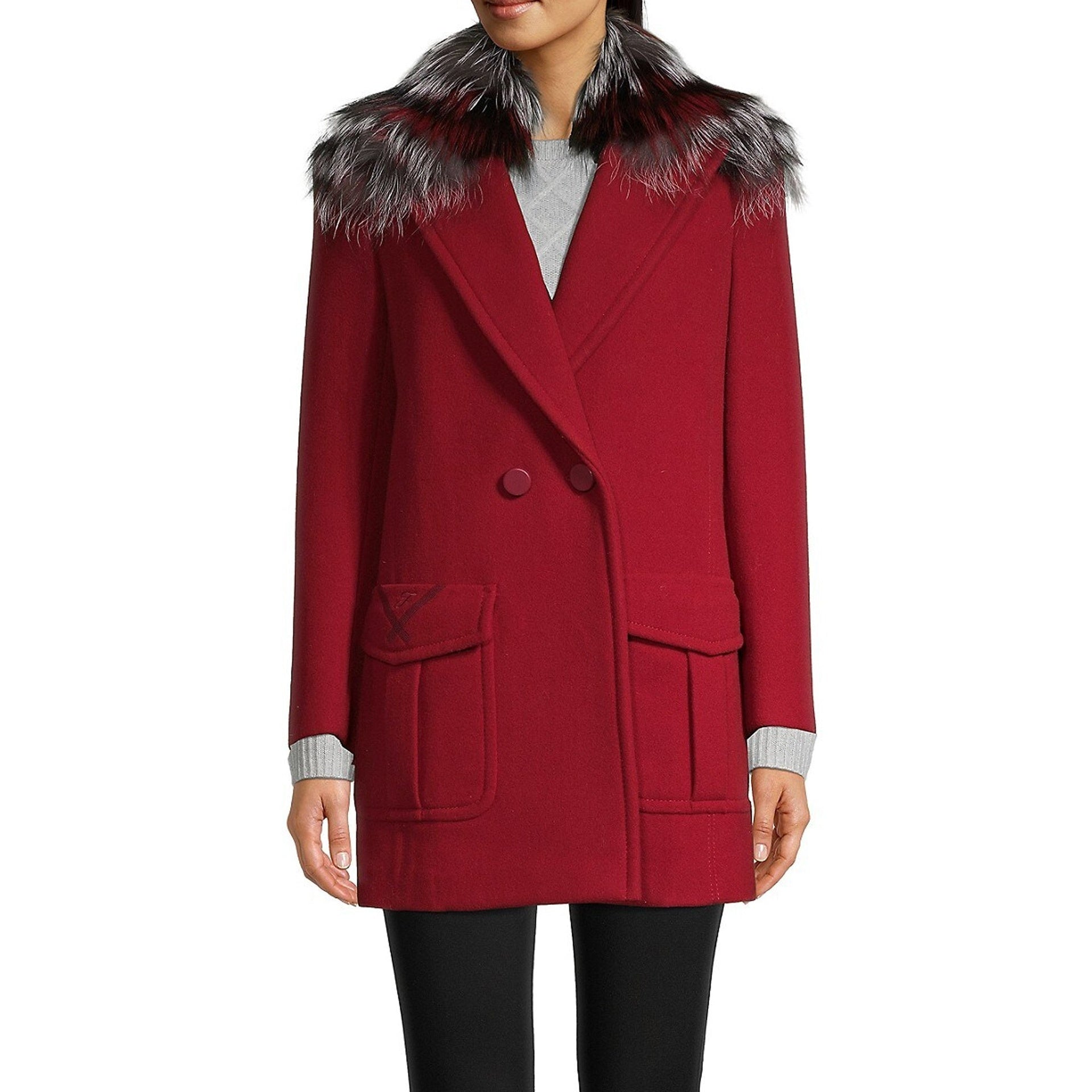 Fendi Fur Collar Wool Coat ladies red jacket