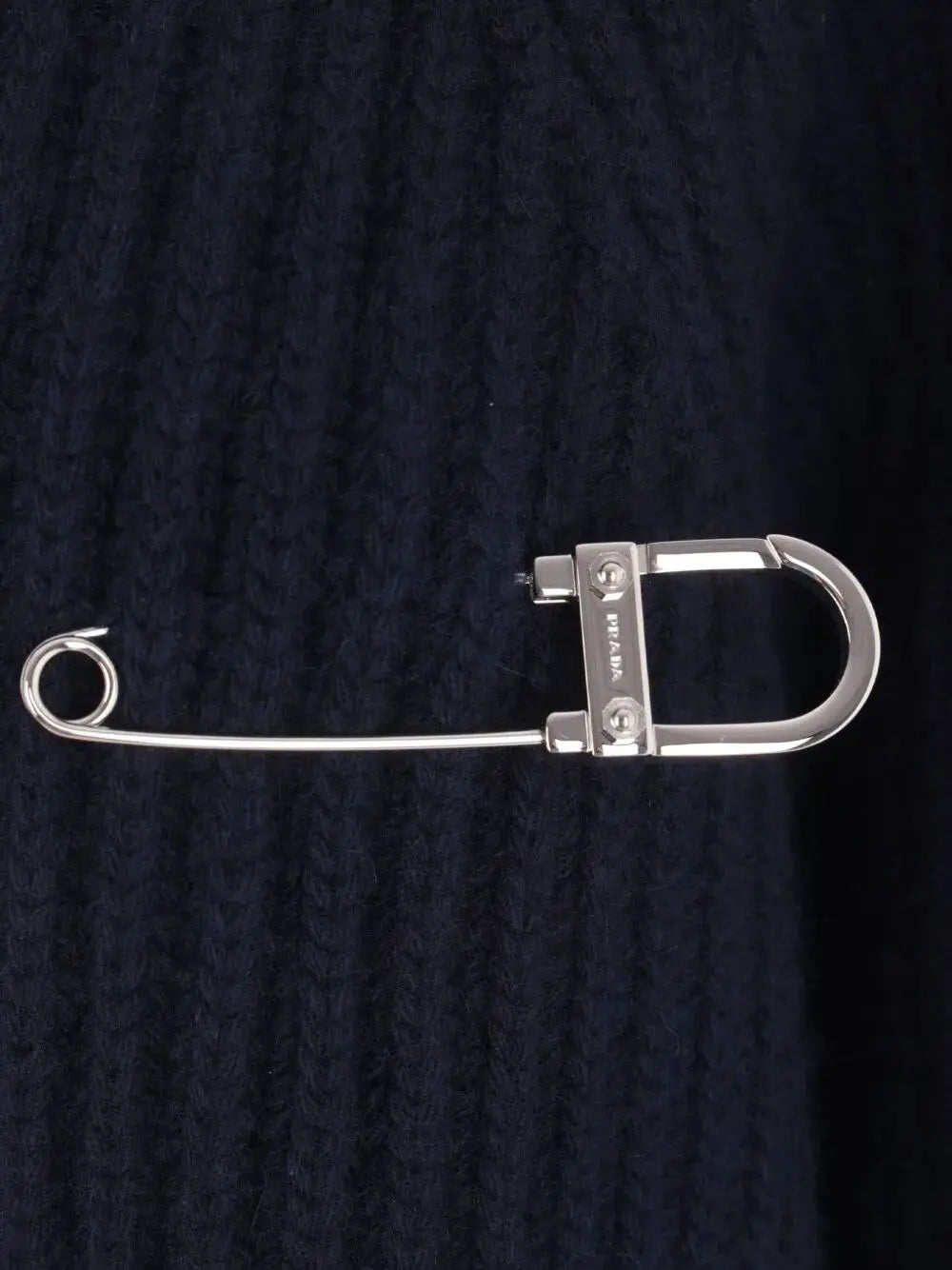 PradaLadies Round Neck Sweater with logo safety pin Cashmere Navy