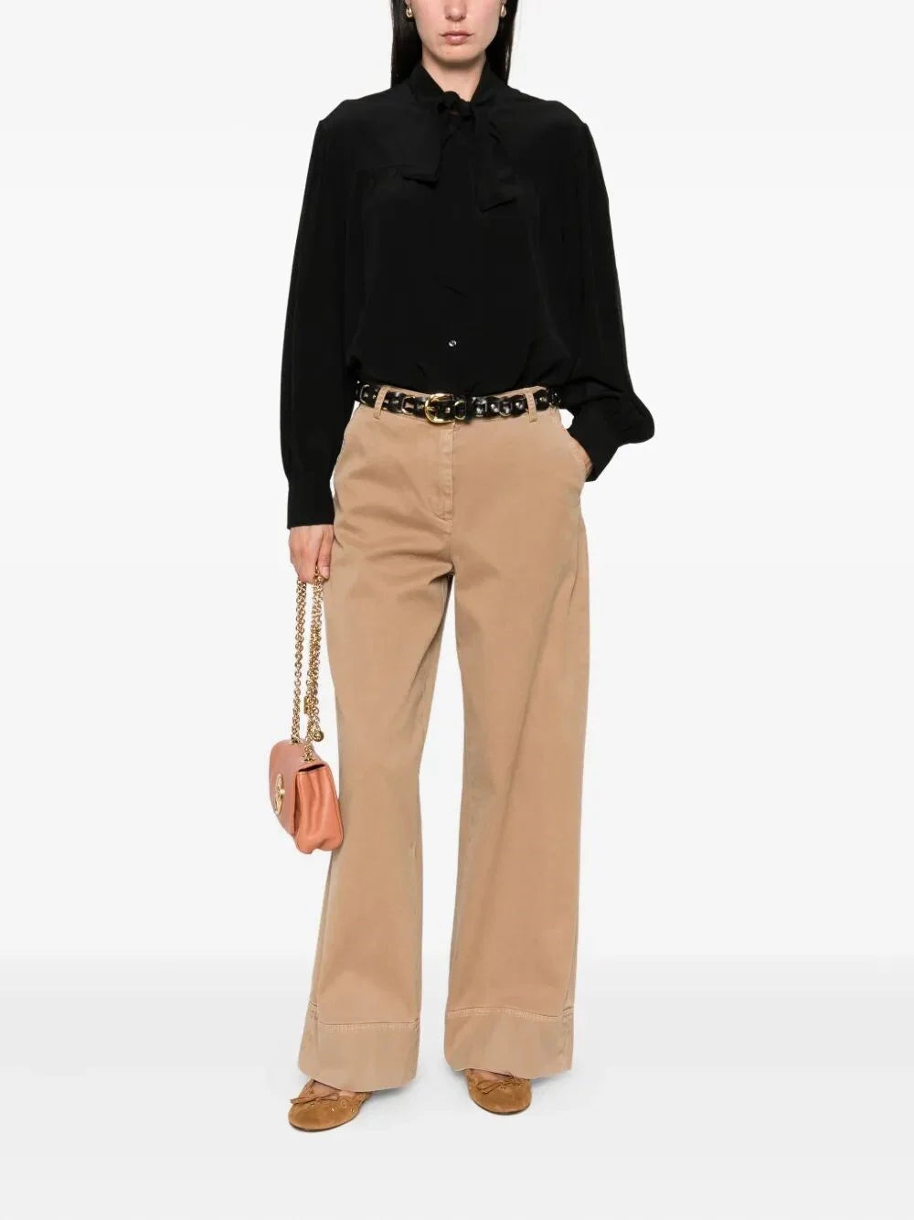 Chloé ladies Blouse top silk black bow collar gathered