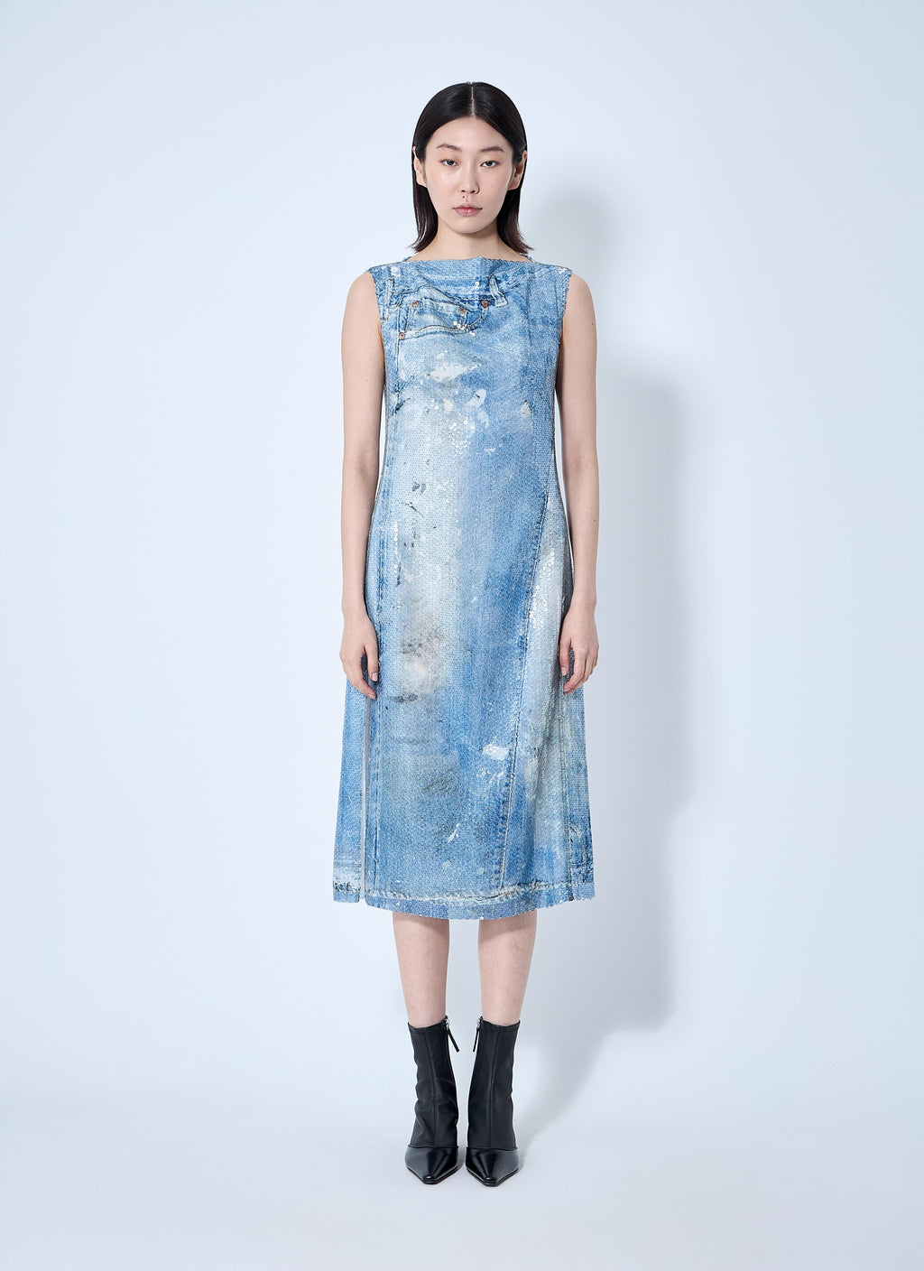 Acne Studios ladies Printed Sequin Midi Dress light blue looks like denim