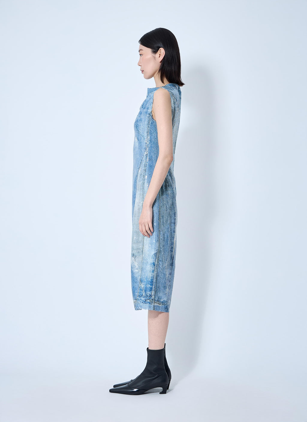 Acne Studios ladies Printed Sequin Midi Dress light blue looks like denim