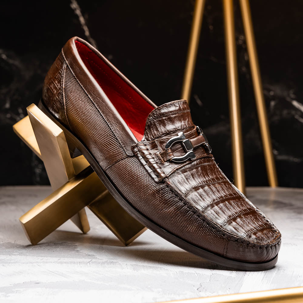 Adro Milano men's Caiman and lizard bit loafers tassels shoes casual dress