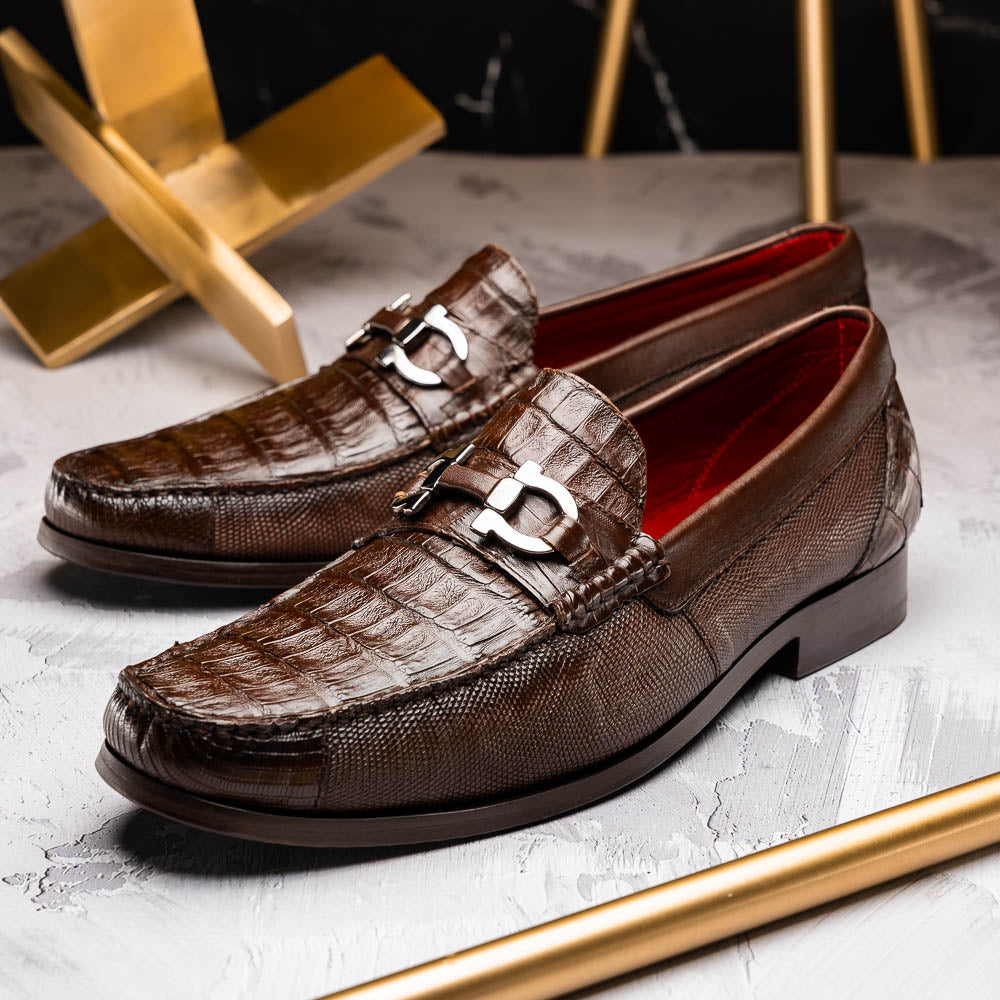 Adro Milano men's Caiman and lizard bit loafers tassels shoes casual dress