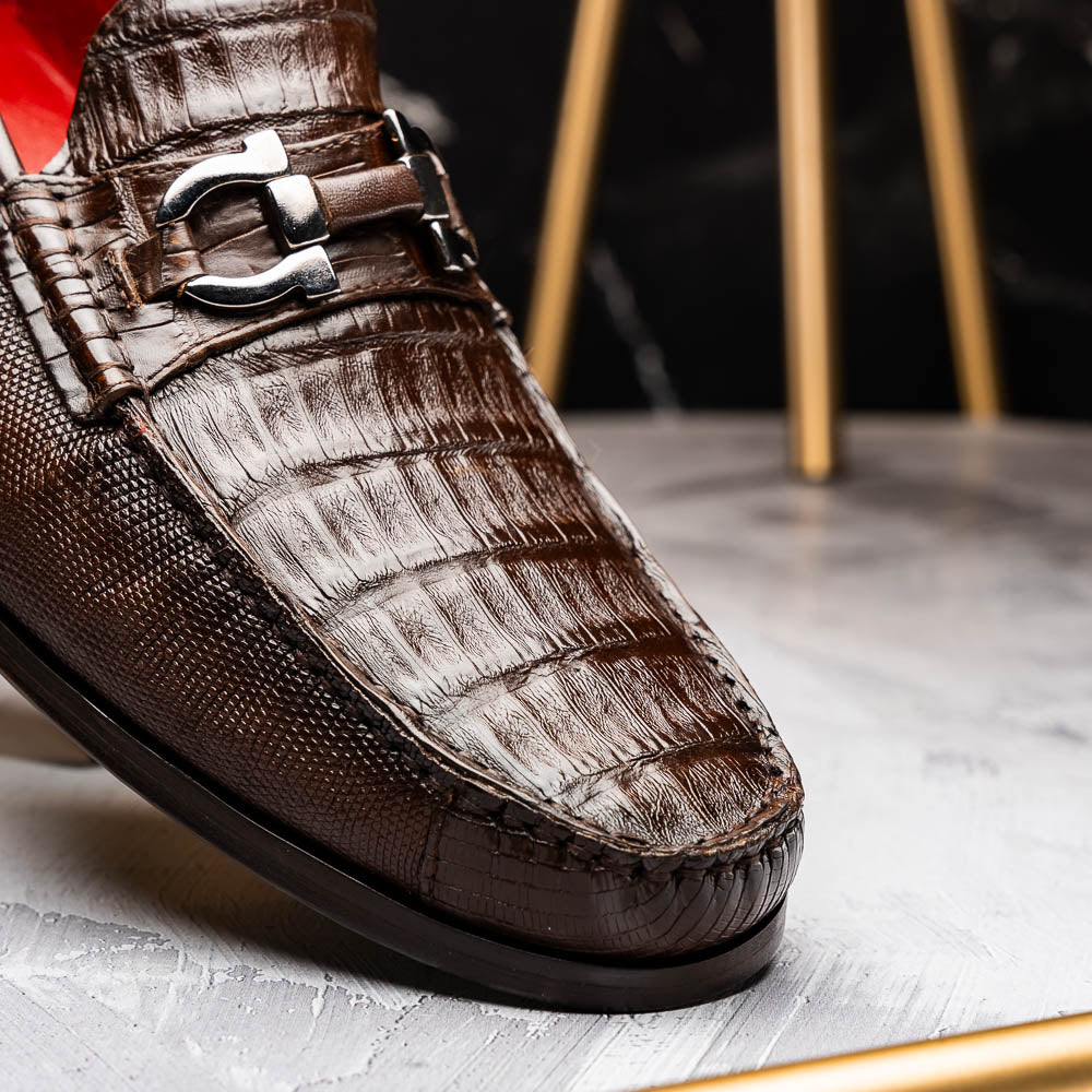 Adro Milano men's Caiman and lizard bit loafers tassels shoes casual dress