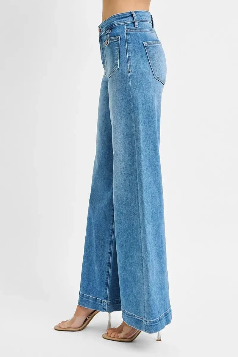 RISEN Mid Rise Wide Leg Jeans With Patch Pockets avail. in Plus Size