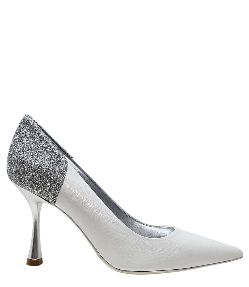 Alena White/Silver High Heel Glitter Pumps Madison Maison Beverly Hills Italy