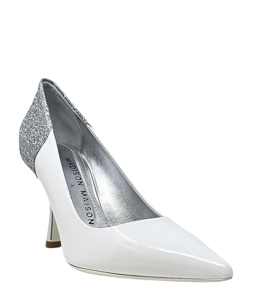 Alena White/Silver High Heel Glitter Pumps Madison Maison Beverly Hills Italy