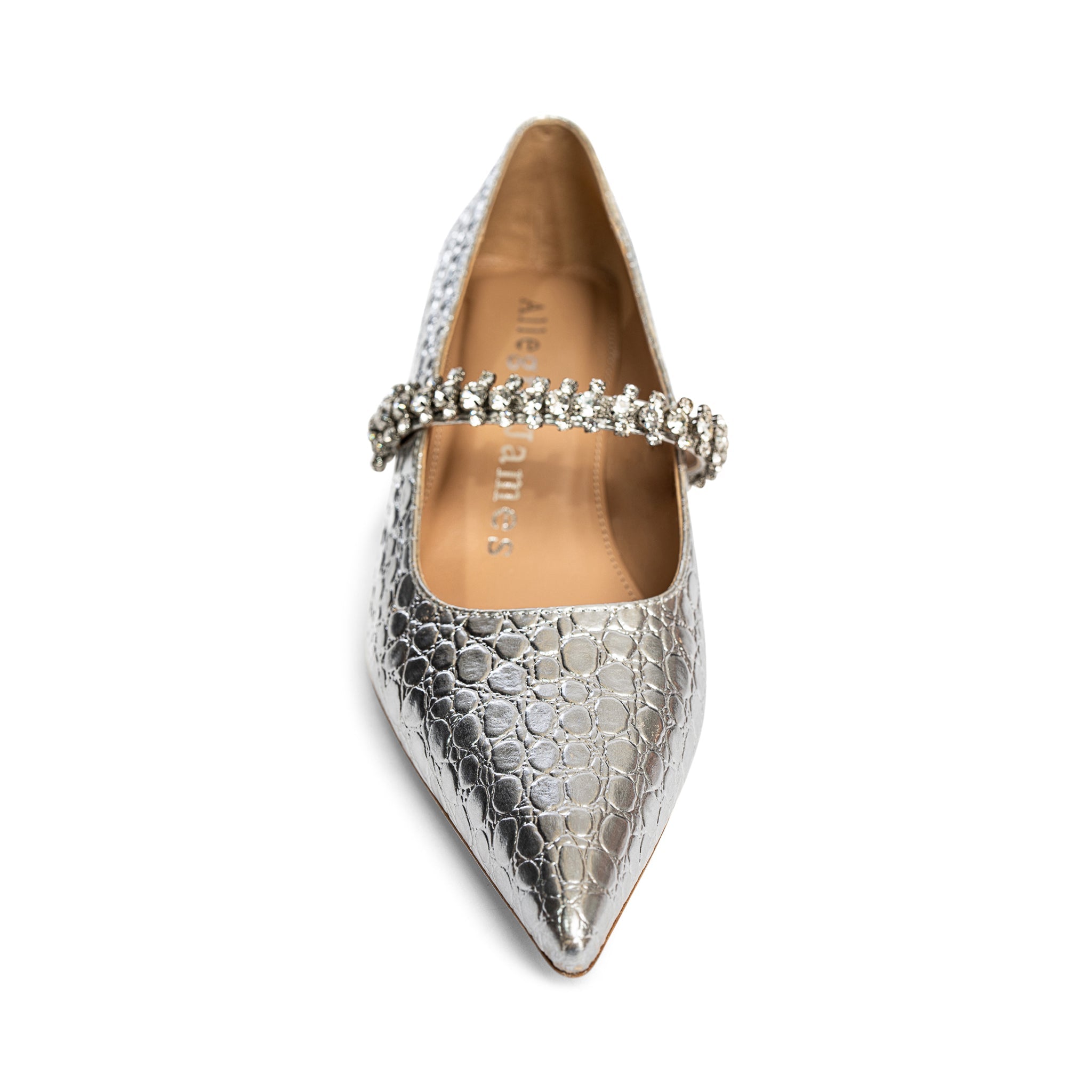 Allegra James Antonella Embossed Leather Pump kitten heel silver