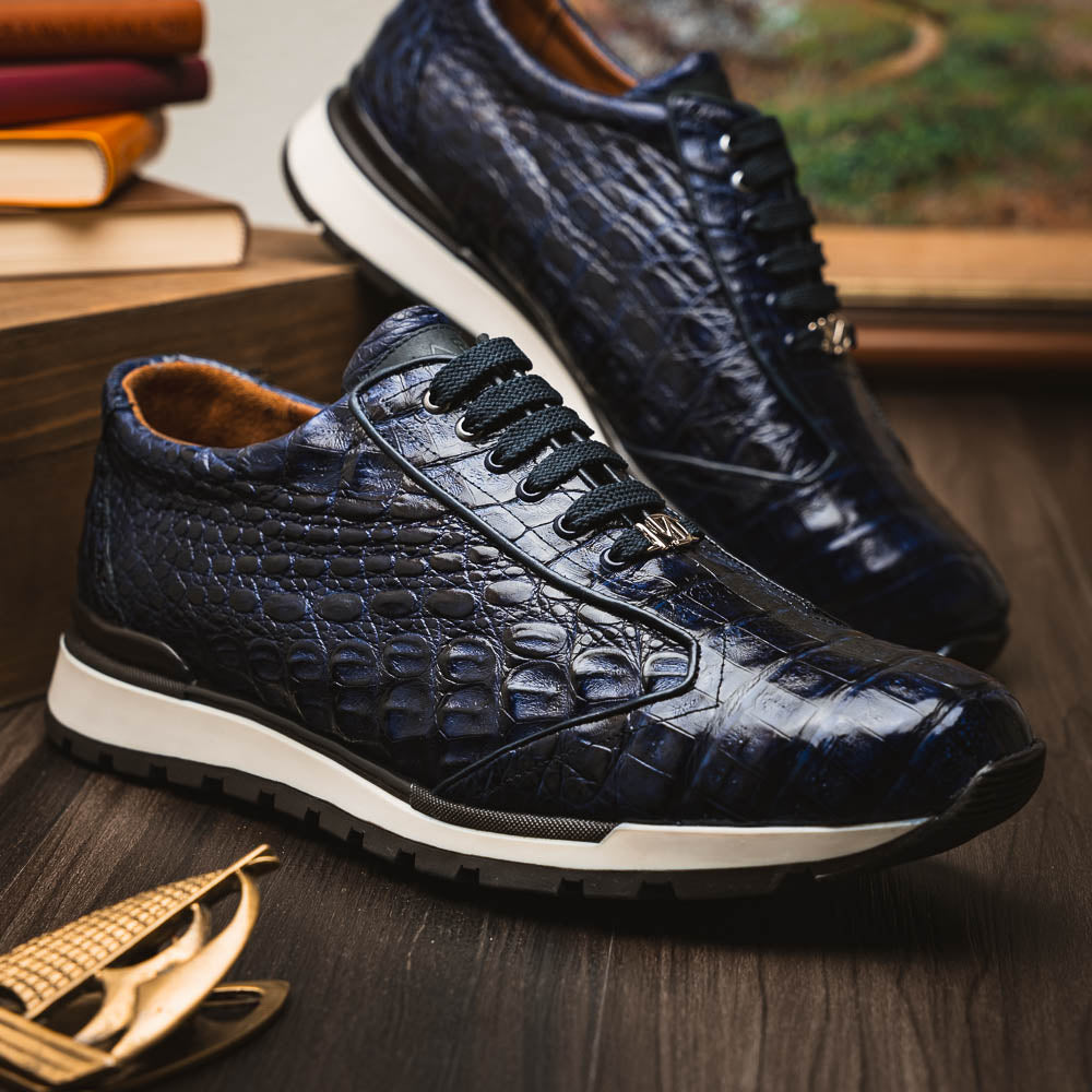 Alonzo Navy genuine Caiman skin sneakers shoes Milano men's