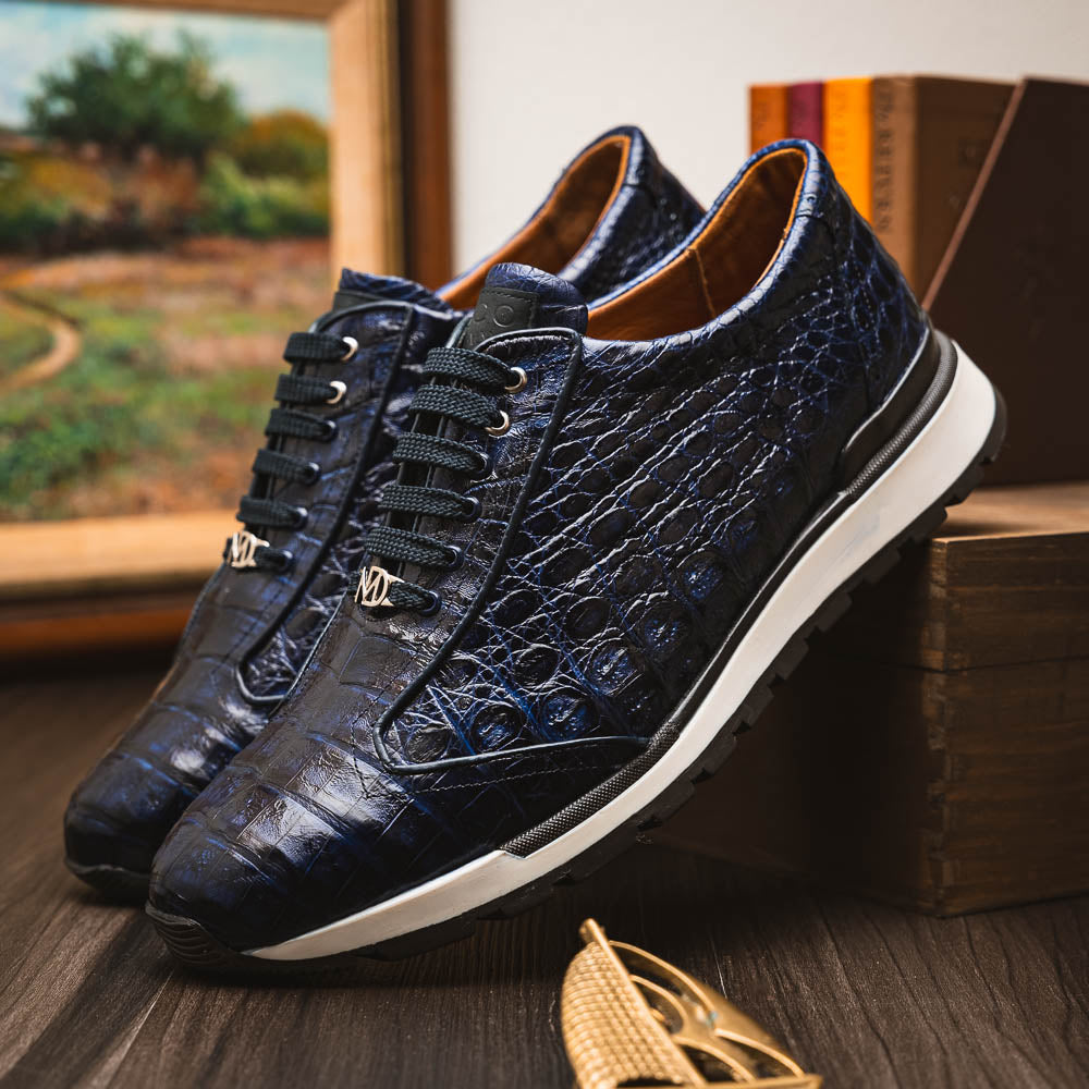 Alonzo Navy genuine Caiman skin sneakers shoes Milano men's