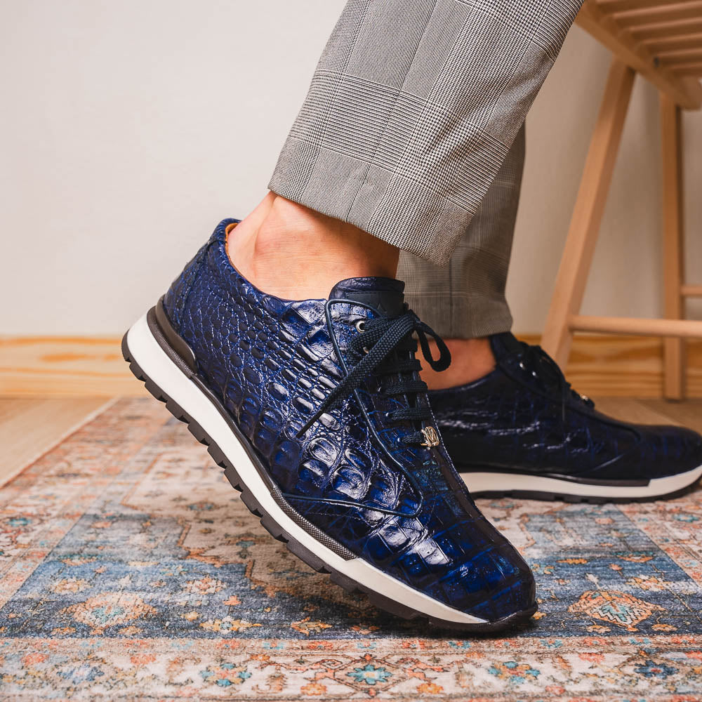 Alonzo Navy genuine Caiman skin sneakers shoes Milano men's