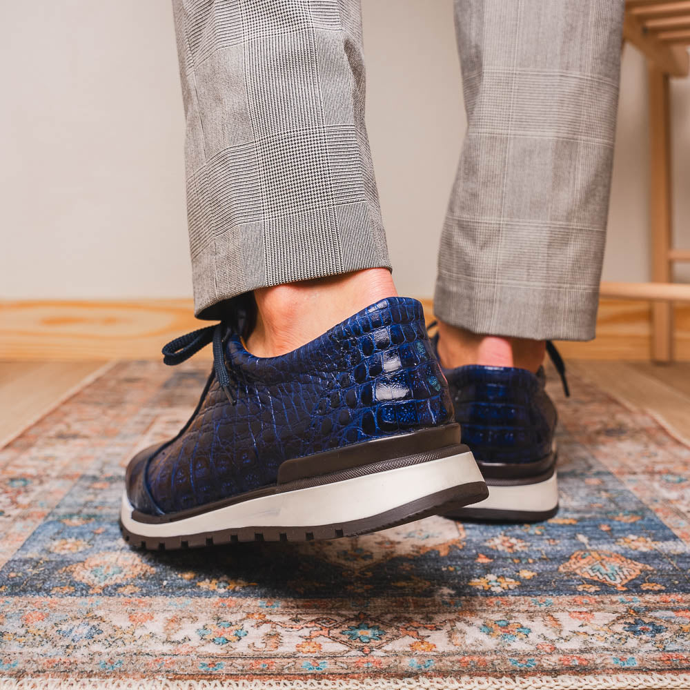 Alonzo Navy genuine Caiman skin sneakers shoes Milano men's
