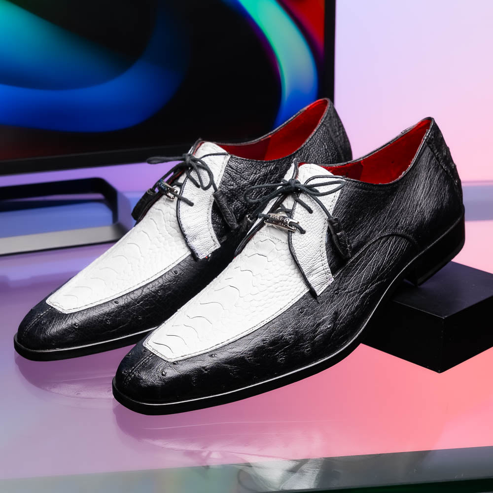 Andretti White / Black ostrich skin spectator derby oxfords shoes men's leather