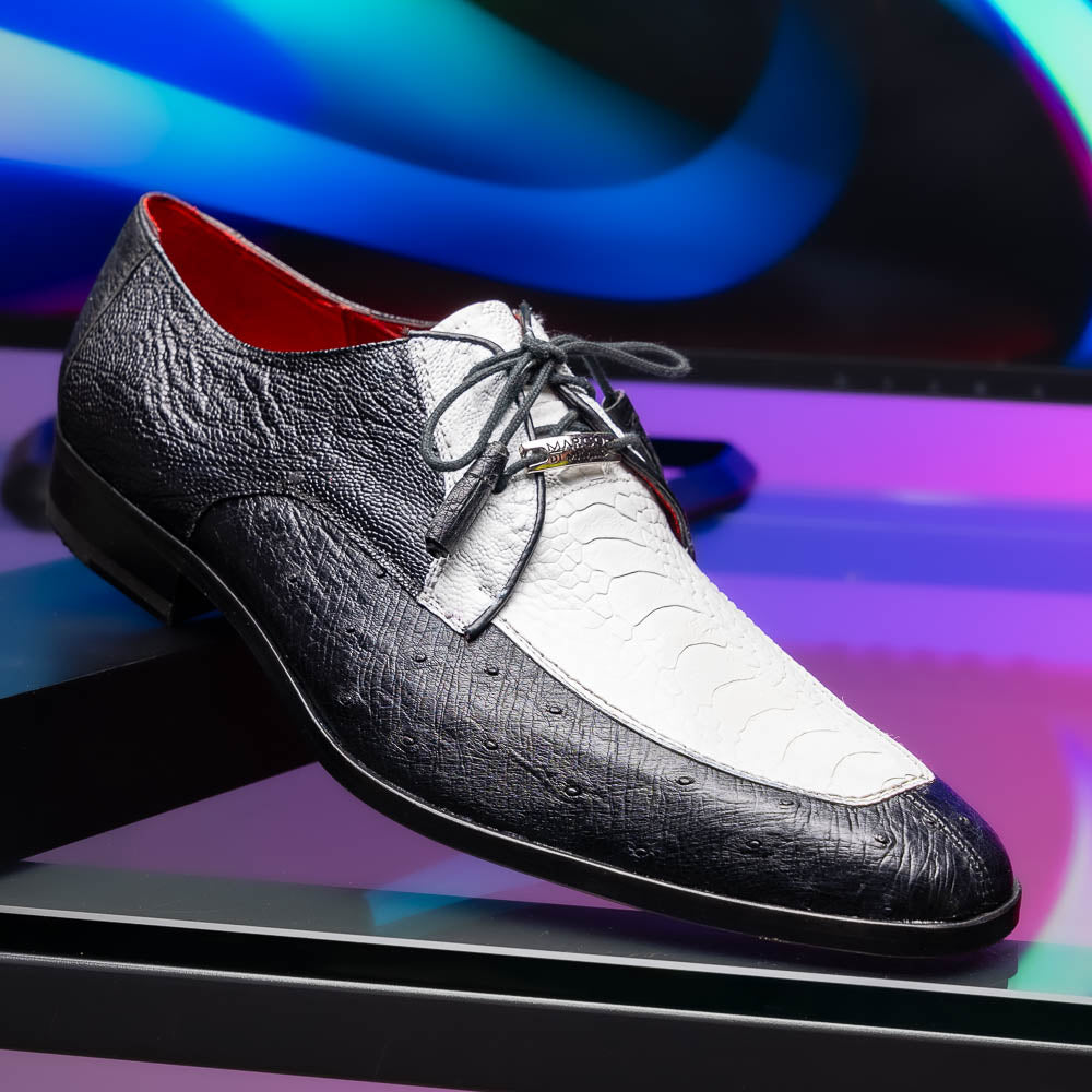 Andretti White / Black ostrich skin spectator derby oxfords shoes men's leather