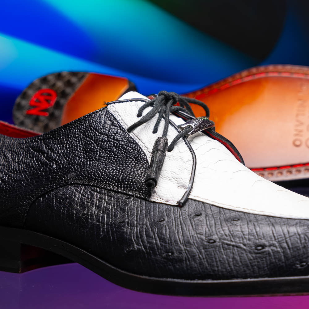 Andretti White / Black ostrich skin spectator derby oxfords shoes men's leather