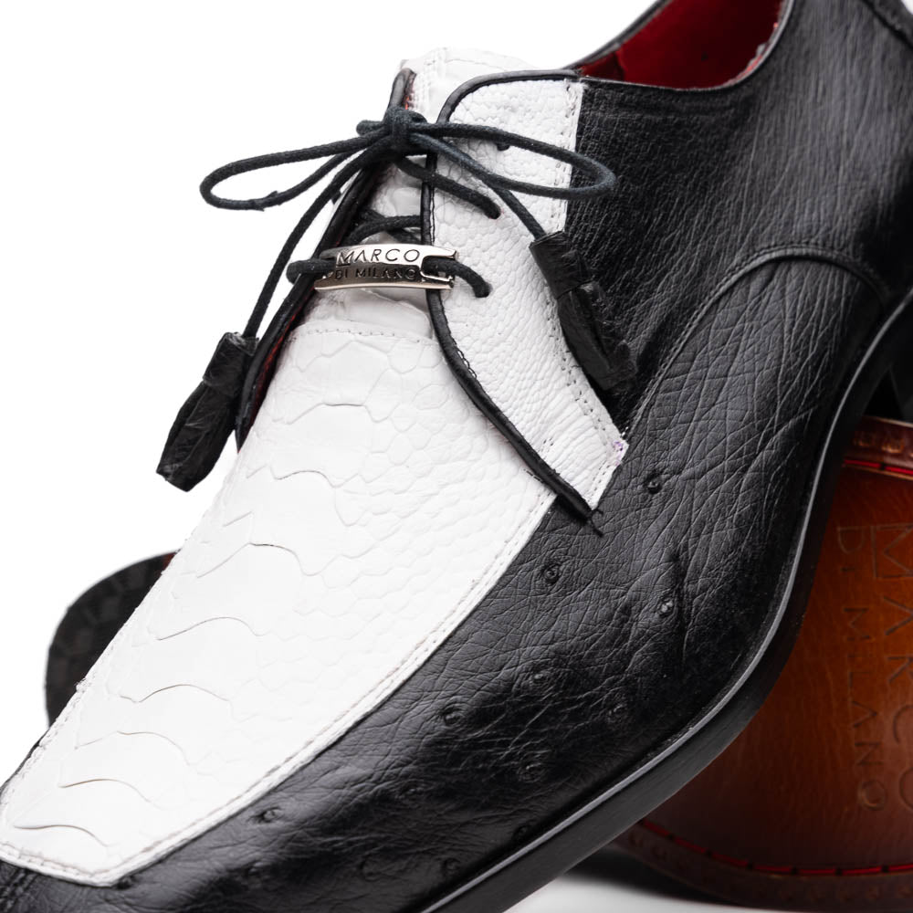 Andretti White / Black ostrich skin spectator derby oxfords shoes men's leather