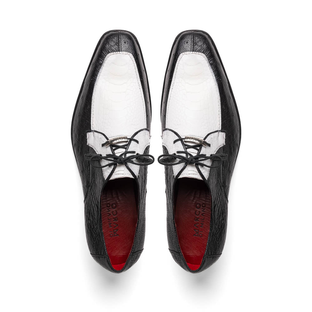 Andretti White / Black ostrich skin spectator derby oxfords shoes men's leather