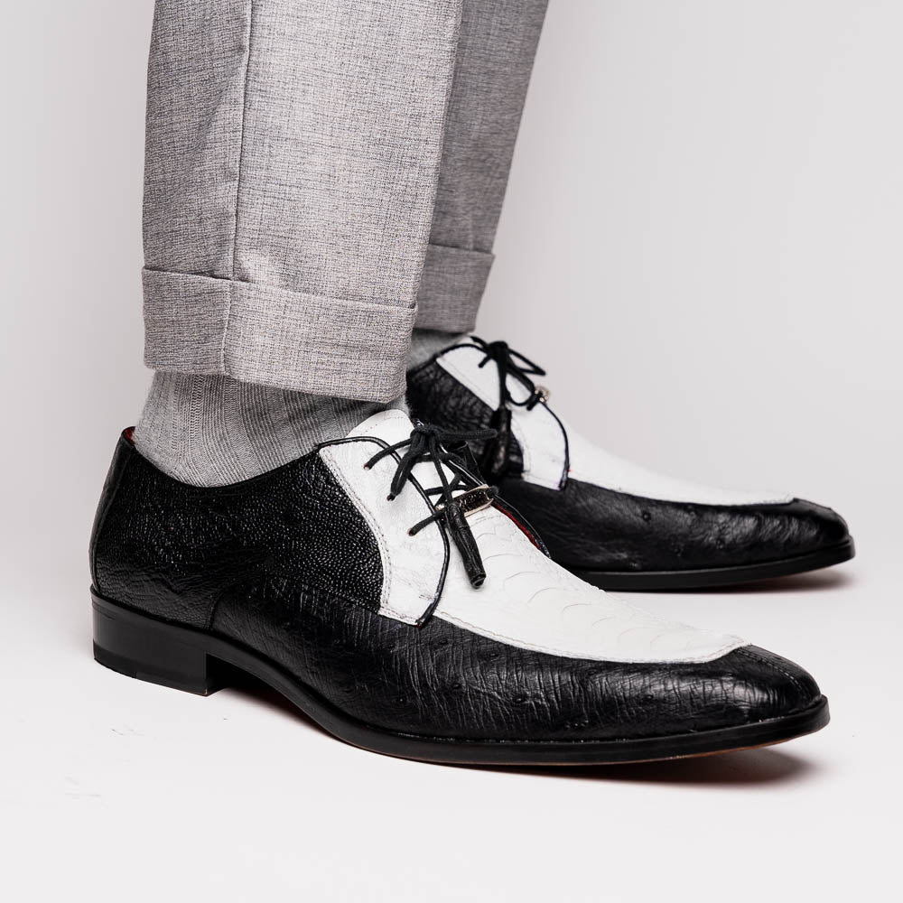 Andretti White / Black ostrich skin spectator derby oxfords shoes men's leather