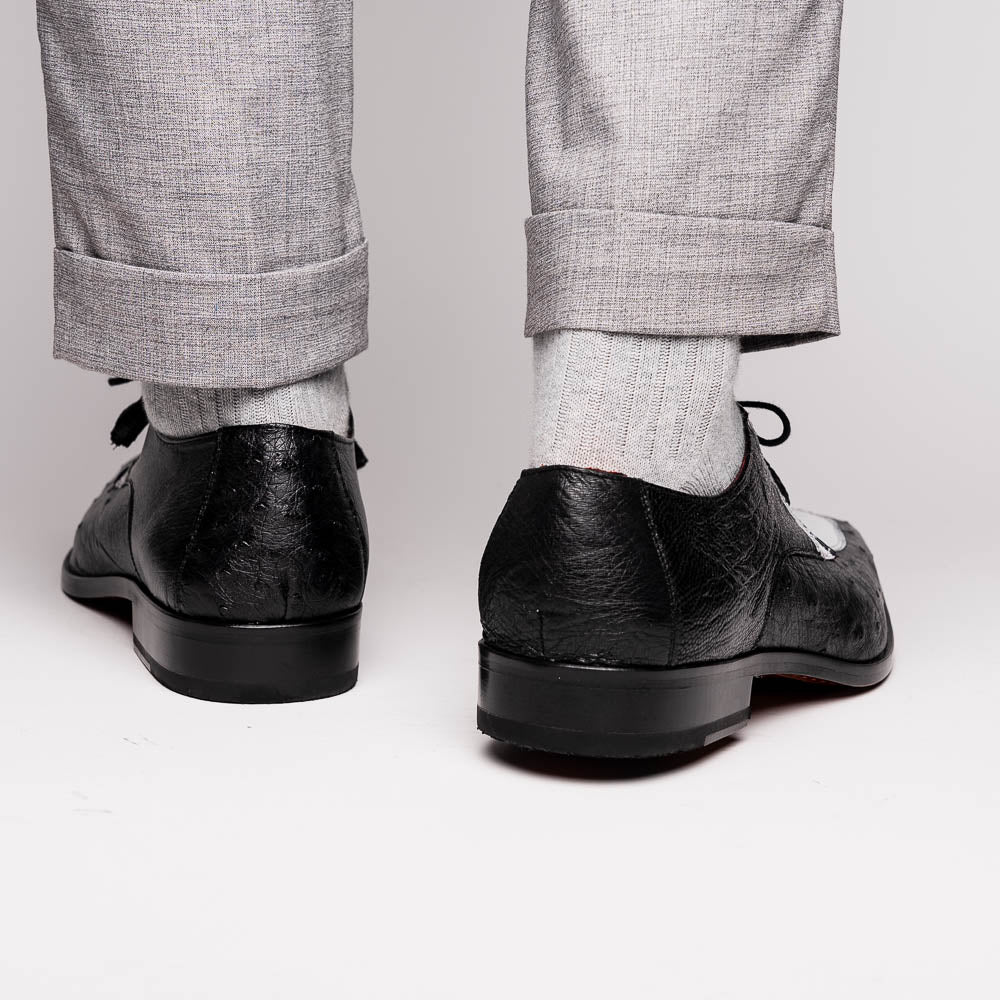 Andretti White / Black ostrich skin spectator derby oxfords shoes men's leather