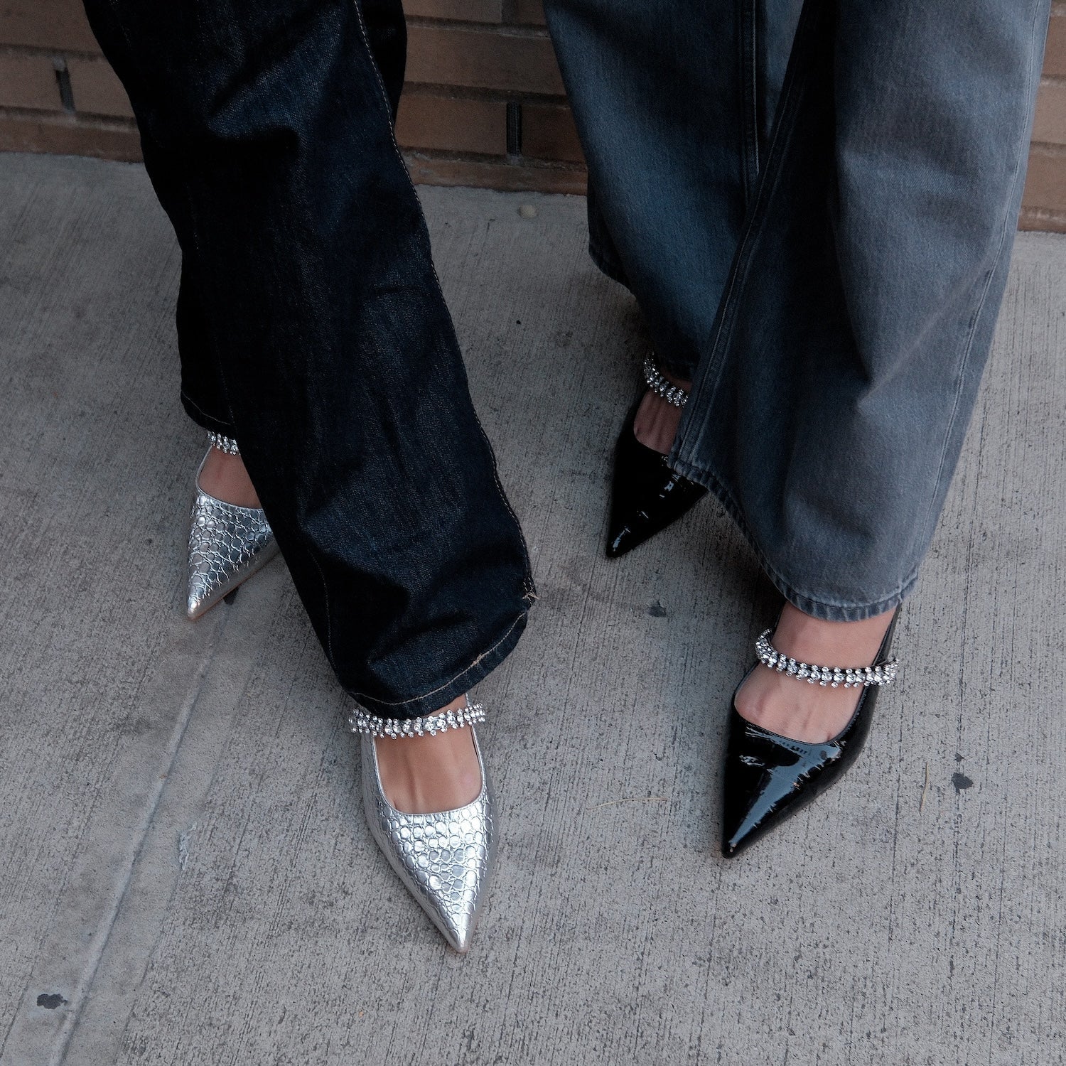 Allegra James Antonella Embossed Leather Pump kitten heel silver