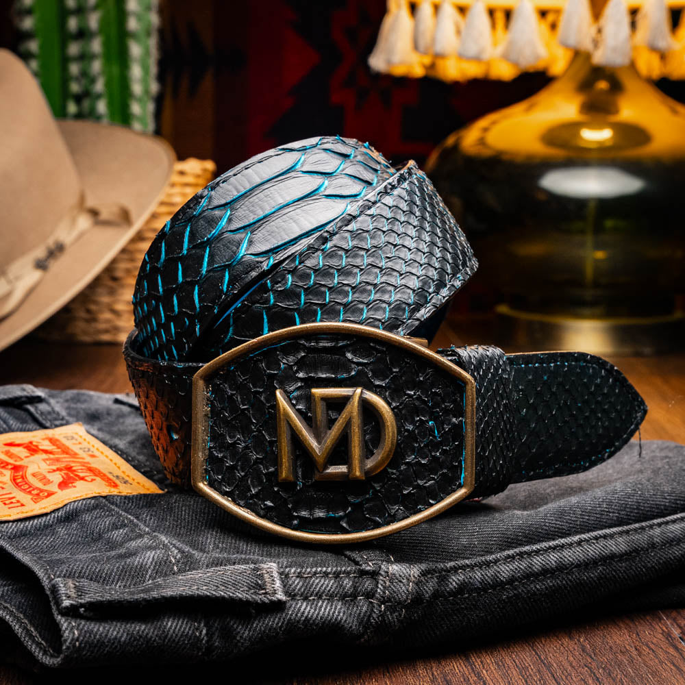 Marco di Milano Arkansas python skin Belt Black / Blue