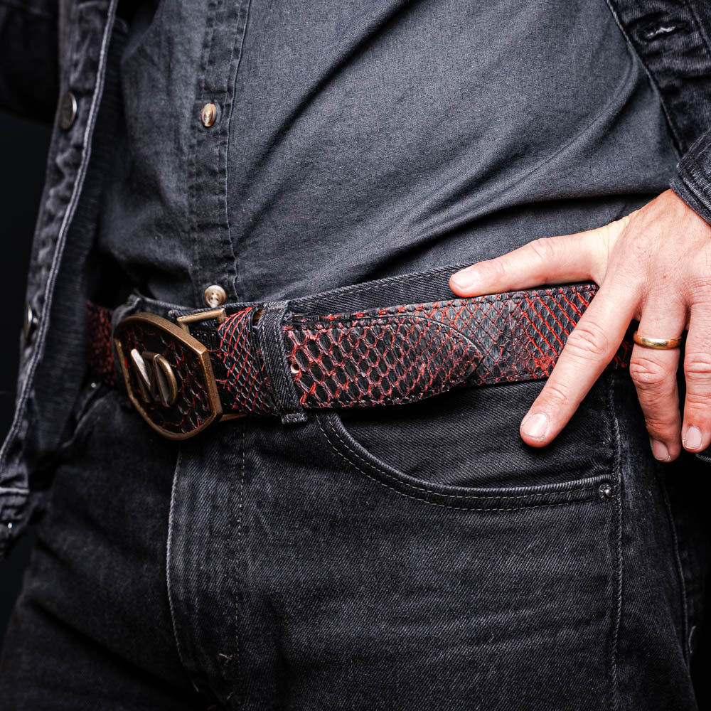 Marco di Milano Arkansas genuine Python snake Belt Black Cherry