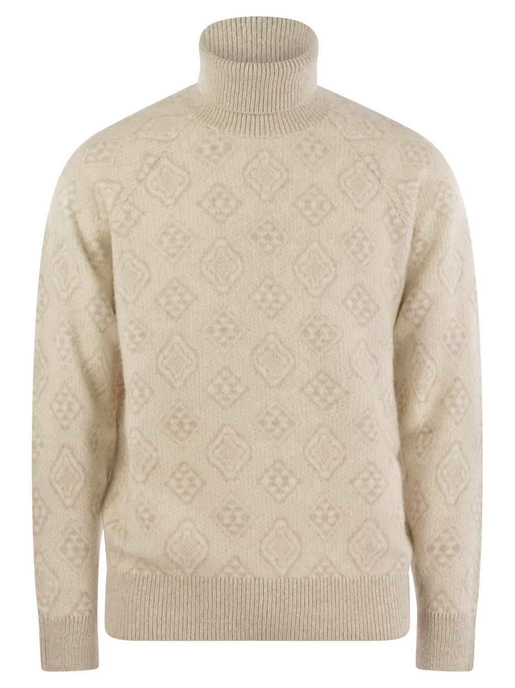 Brunello Cucinelli Men's Geometric Jacquard Turtleneck Sweater In Alpaca, Cotton And Wool
