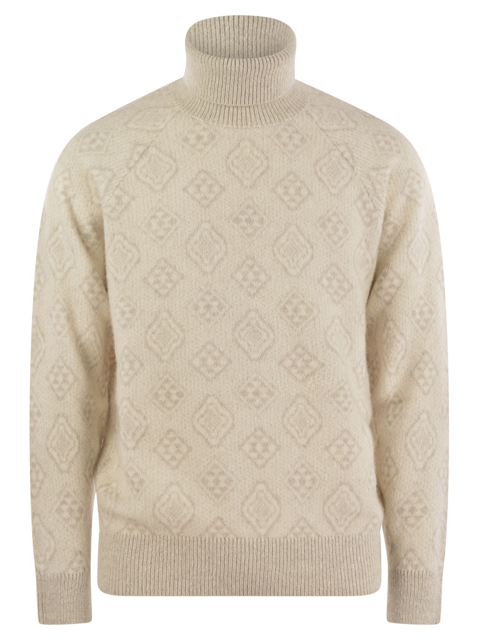 Brunello Cucinelli Men's Geometric Jacquard Turtleneck Sweater In Alpaca, Cotton And Wool