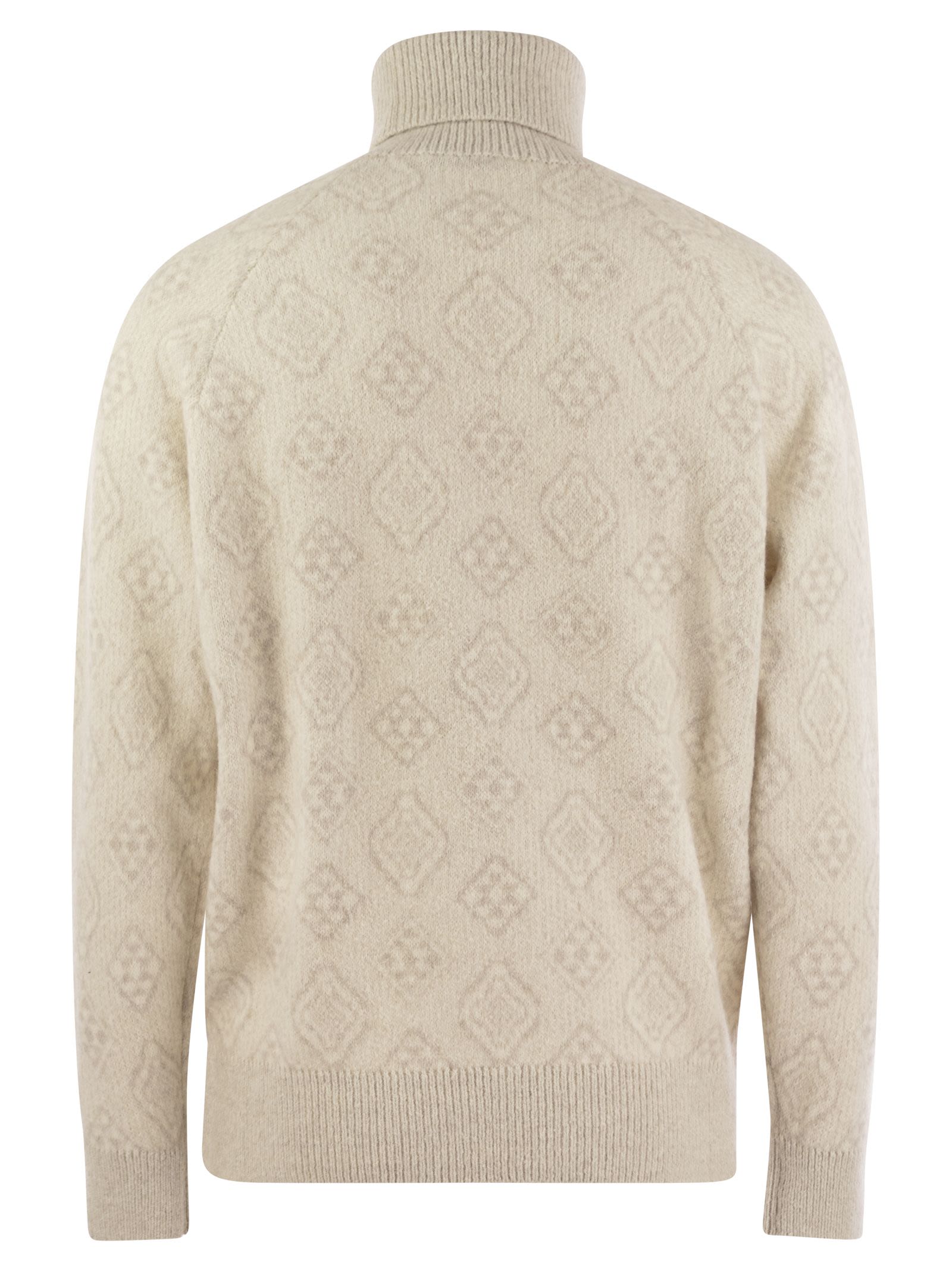 Brunello Cucinelli Men's Geometric Jacquard Turtleneck Sweater In Alpaca, Cotton And Wool