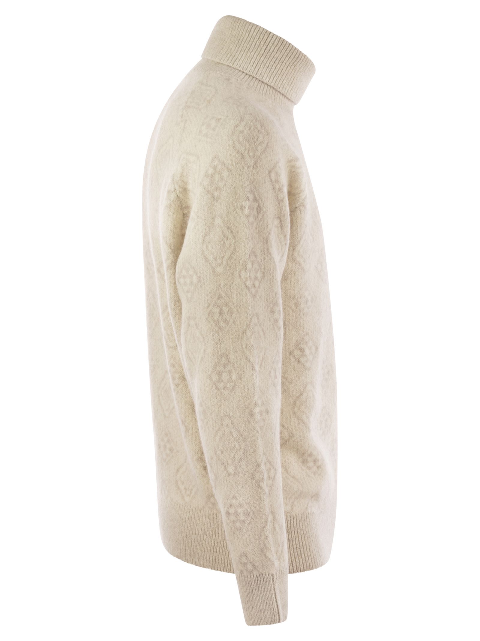 Brunello Cucinelli Men's Geometric Jacquard Turtleneck Sweater In Alpaca, Cotton And Wool