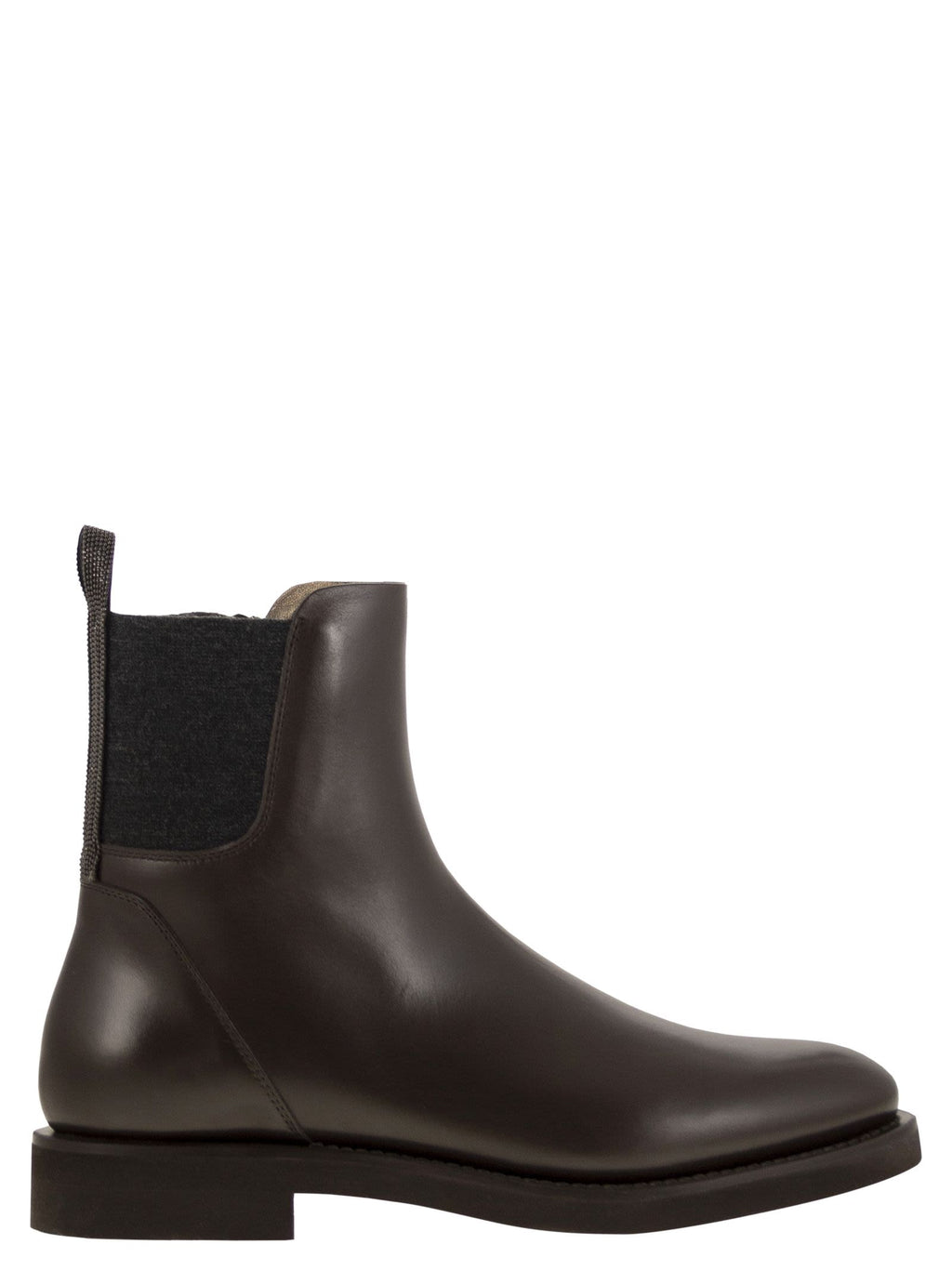 Brunello Cucinelli ladies Chelsea Boot In Matt Calfskin With Shiny Detail brown