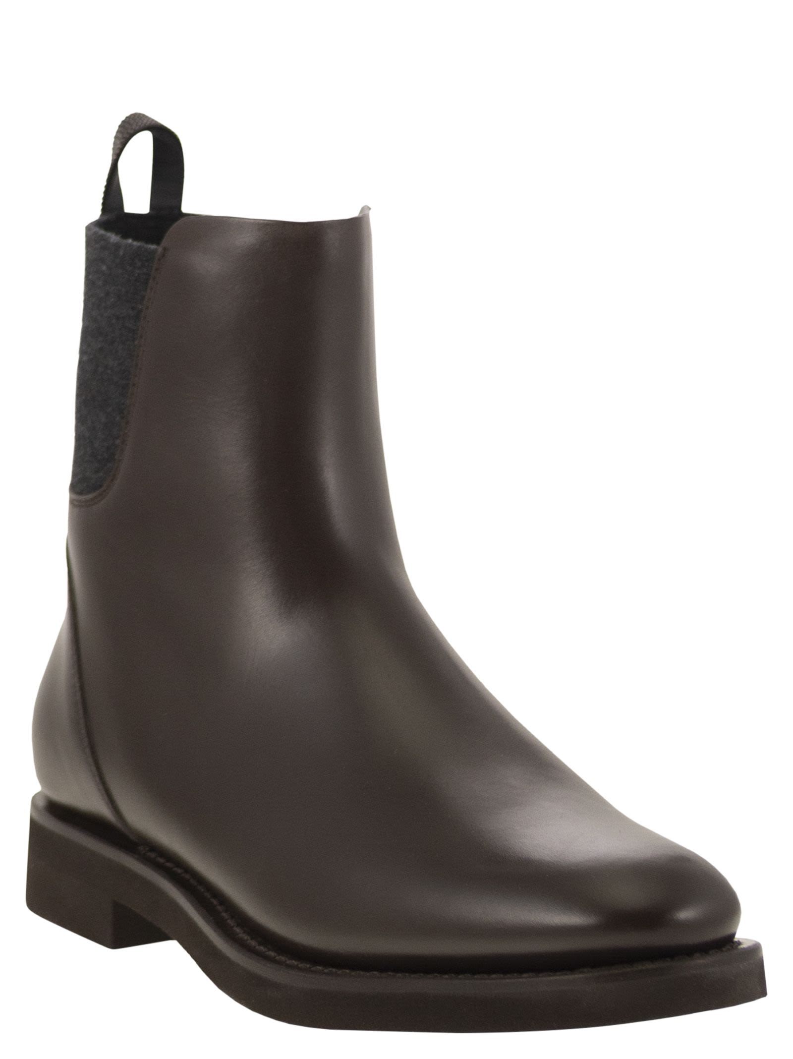 Brunello Cucinelli ladies Chelsea Boot In Matt Calfskin With Shiny Detail brown