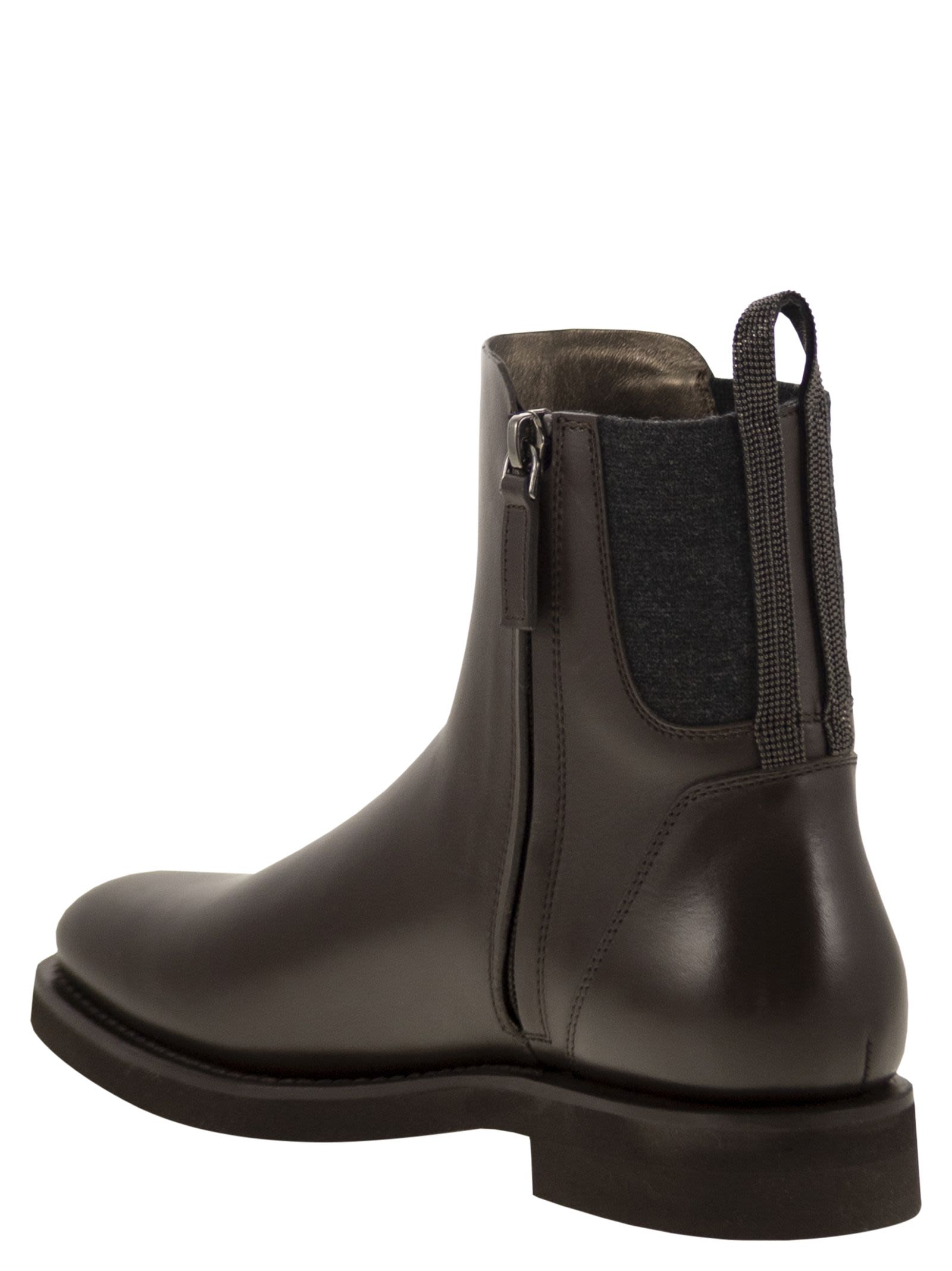Brunello Cucinelli ladies Chelsea Boot In Matt Calfskin With Shiny Detail brown