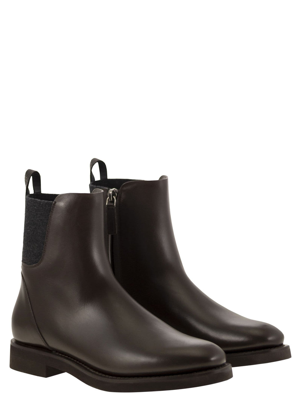 Brunello Cucinelli ladies Chelsea Boot In Matt Calfskin With Shiny Detail brown
