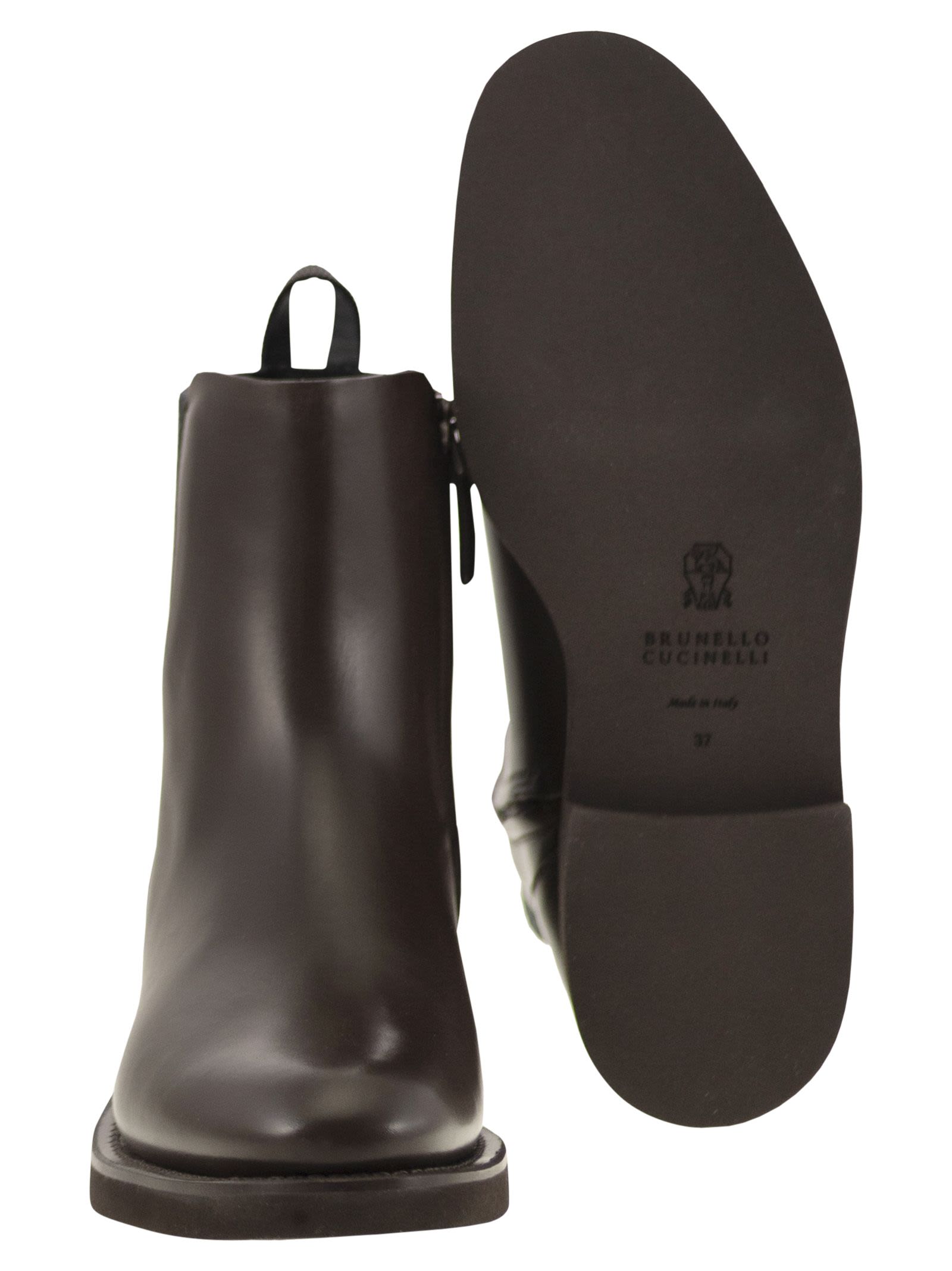 Brunello Cucinelli ladies Chelsea Boot In Matt Calfskin With Shiny Detail brown