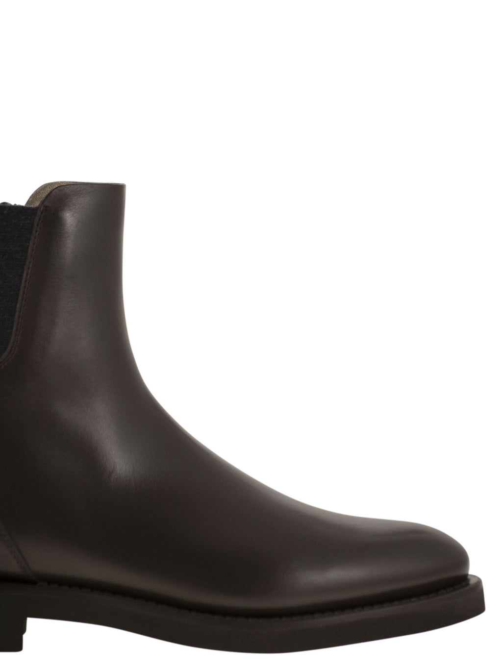 Brunello Cucinelli ladies Chelsea Boot In Matt Calfskin With Shiny Detail brown