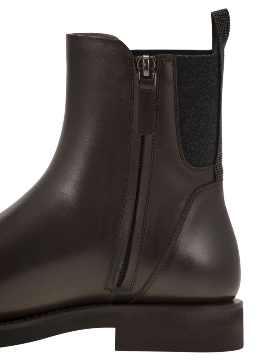 Brunello Cucinelli ladies Chelsea Boot In Matt Calfskin With Shiny Detail brown