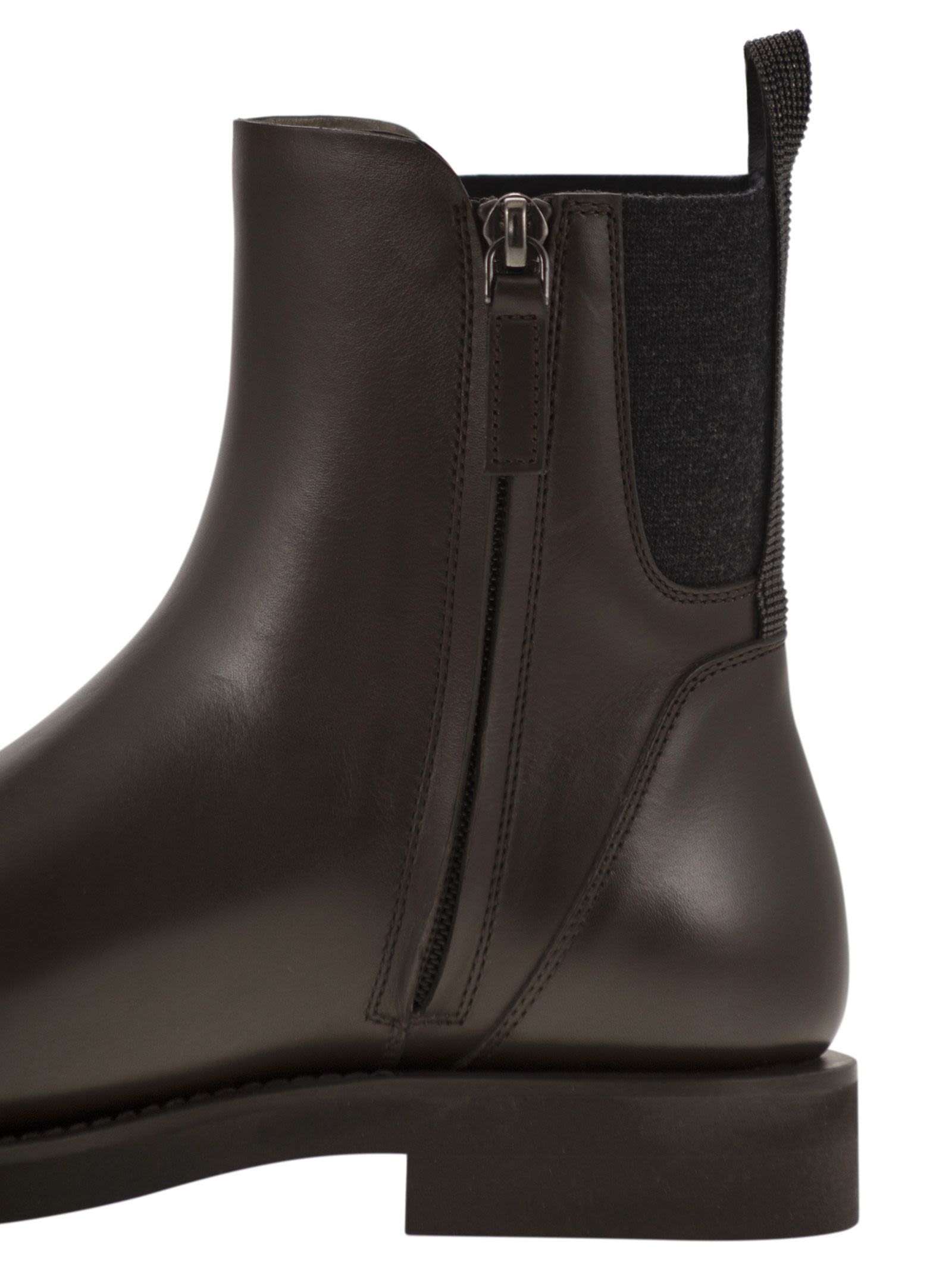 Brunello Cucinelli ladies Chelsea Boot In Matt Calfskin With Shiny Detail brown