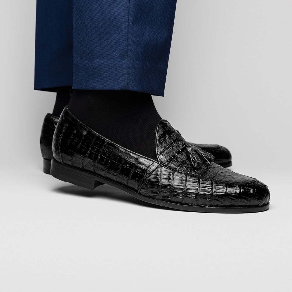 Bianchi men's Caiman Crocodile dress shoes tassel loafers