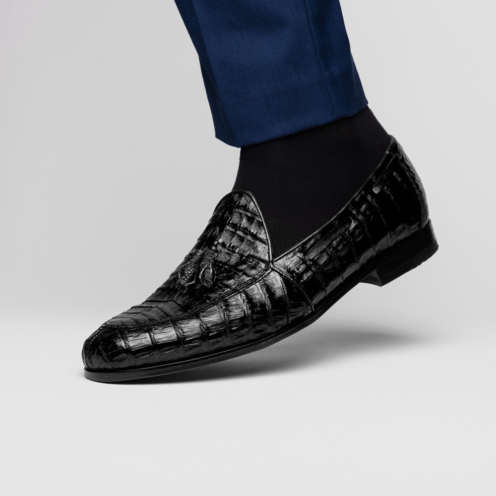 Bianchi men's Caiman Crocodile dress shoes tassel loafers