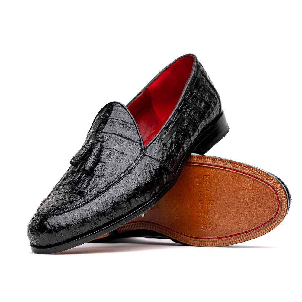 Bianchi men's Caiman Crocodile dress shoes tassel loafers