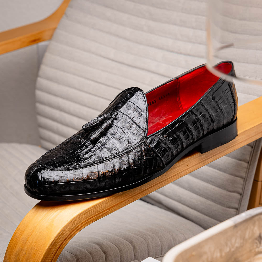 Bianchi men's Caiman Crocodile dress shoes tassel loafers