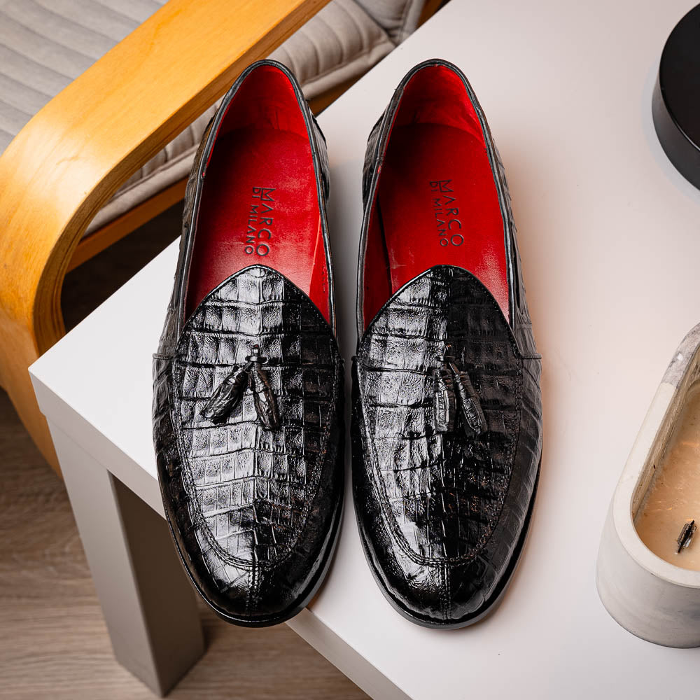 Bianchi men's Caiman Crocodile dress shoes tassel loafers
